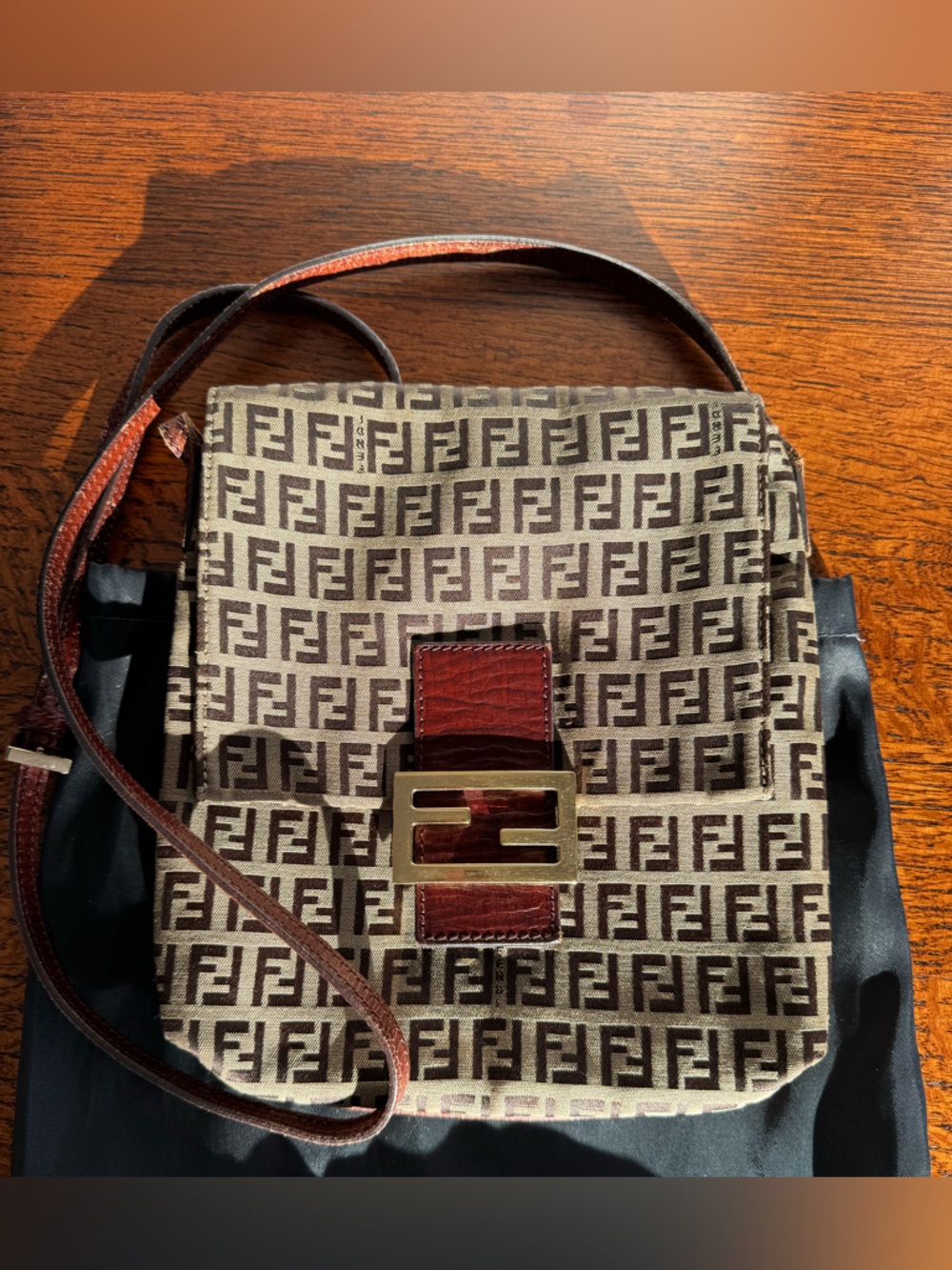 Fendi Vintage Zucchino Brown and Tan Monogram Crossbody Bag w/Dust Bag and COA - Picture 5 of 16